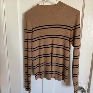 Laundry By Shelli Segal Camel and Black Striped Crewneck Sweater